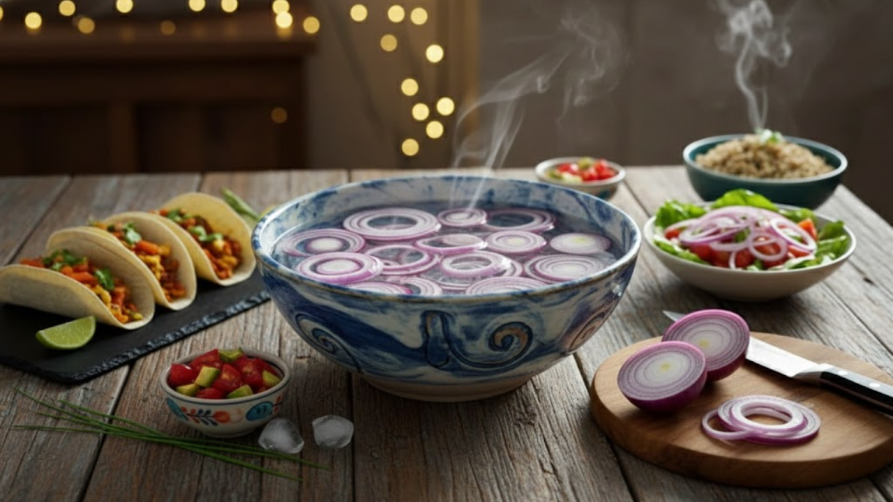 Soaking Onions in Cold Water for 10 Minutes